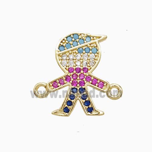 Copper Kids Boy Connector Pave Multicolor 18K Gold Plated