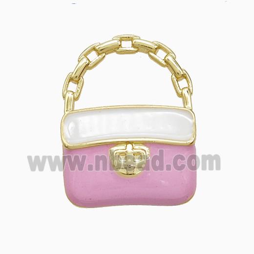 Copper Handbag Pendant Pink Enamel Gold Plated