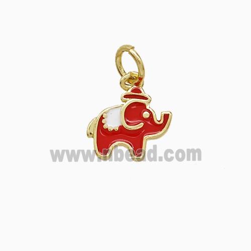 Copper Elephant Pendant Red Enamel Gold Plated