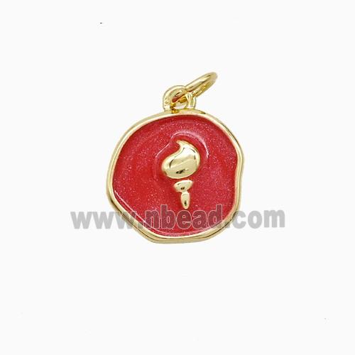 Copper Conch Shell Pendant Red Painted Gold Plated