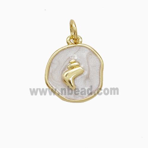 Copper Conch Shell Pendant White Painted Gold Plated