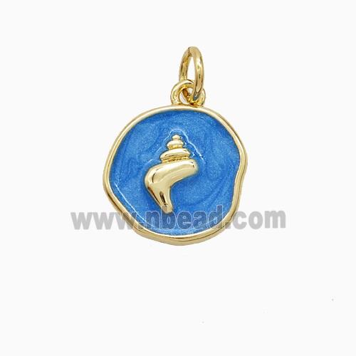 Copper Conch Shell Pendant Blue Painted Gold Plated
