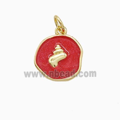 Copper Conch Shell Pendant Red Painted Gold Plated