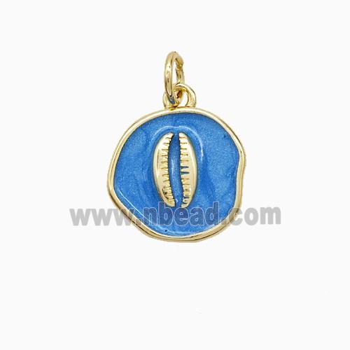 Copper Conch Shell Pendant Blue Painted Gold Plated