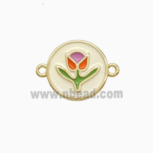 Copper Tulip Connector Multicolor Enamel Gold Plated