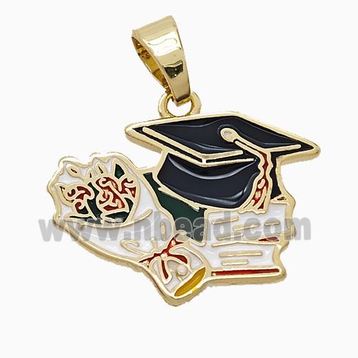 Copper Graduation Cap Pendant Enamel Gold Plated