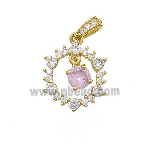Copper Circle Pendant Pave Zirconia Gold Plated