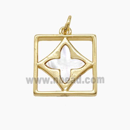 Copper Square Pendant Pave Shell Cross Gold Plated