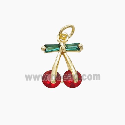 Copper Cherry Pendant Pave Zirconia Gold Plated