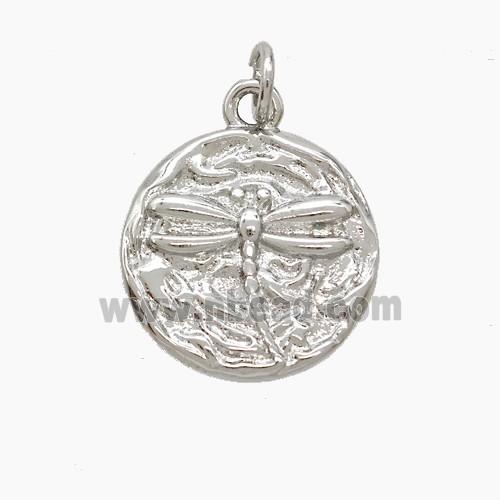 Copper Dragonfly Pendant Hammered Platinum Plated