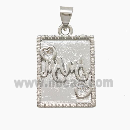 Copper MAMA Pendant Pave Zirconia Rectangle Platinum Plated