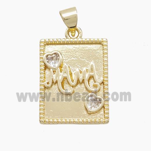 Copper MAMA Pendant Pave Zirconia Rectangle Gold Plated