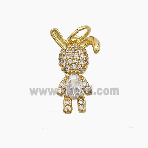Copper Rabbit Pendant Pave Zirconia 18K Gold Plated