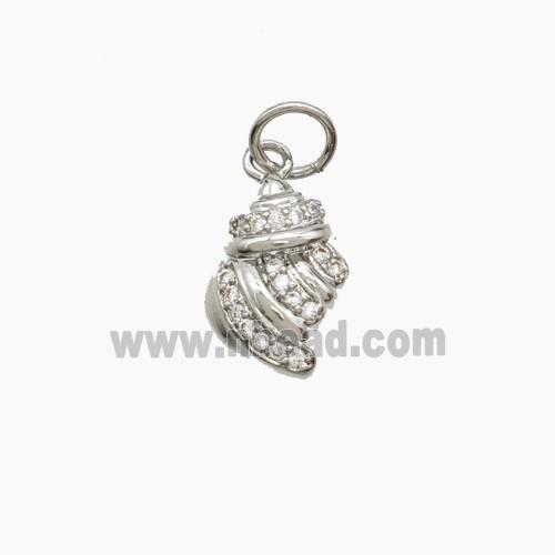 Copper Conch Shell Pendant Pave Zirconia Platinum Plated