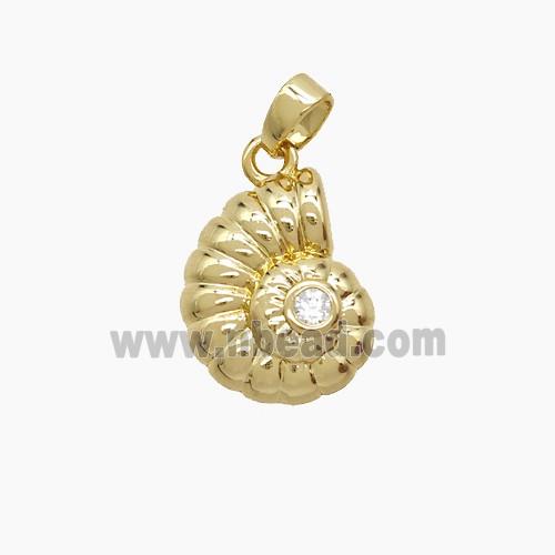 Copper Spiral Shell Pendant Pave Zirconia 18K Gold Plated
