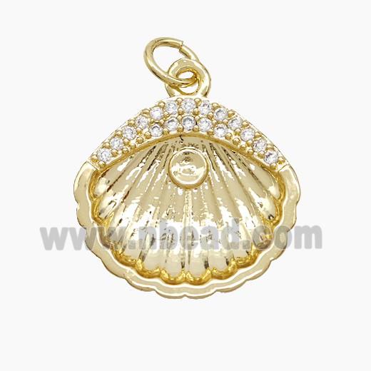 Copper Scallop Shell Pendant Pave Zirconia 18K Gold Plated