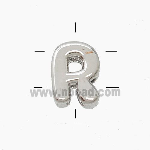Copper Letter-R Beads 2holes Platinum Plated