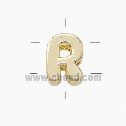 Copper Letter-R Beads 2holes Gold Plated