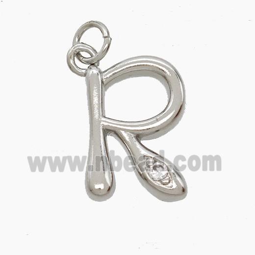 Copper Letter-R Pendant Pave Zirconia Platinum Plated