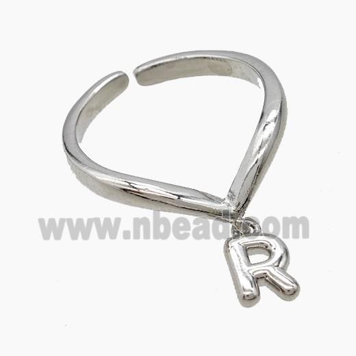Copper Ring With Letter-R Platinum Plated