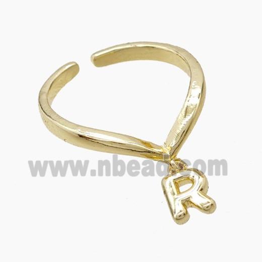 Copper Ring With Letter-R Gold Plated