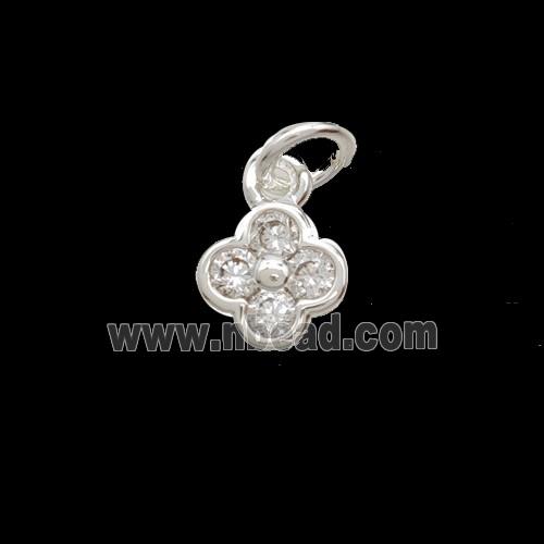 Copper Clover Pendant Pave Zirconia Shiny Silver