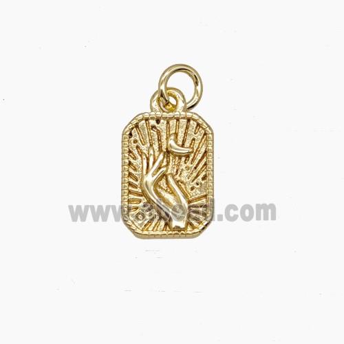 Copper Hand Moon Pendant Rectangle Gold Plated