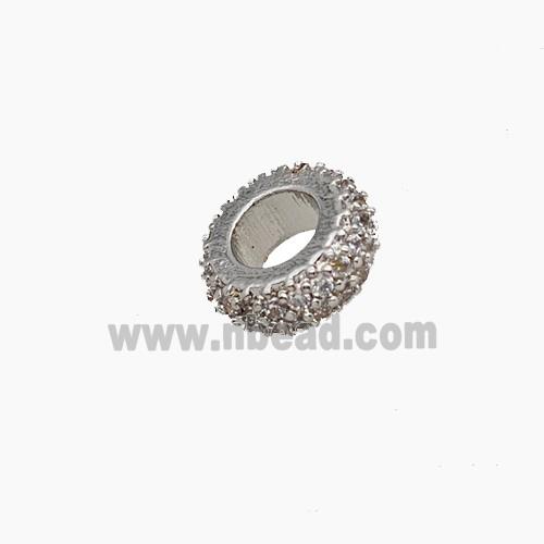 Copper Rondelle Beads Pave Zirconia Platinum Plated