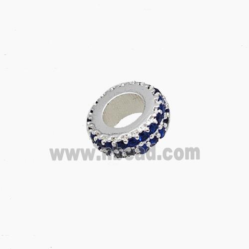 Copper Rondelle Beads Pave Zirconia Platinum Plated