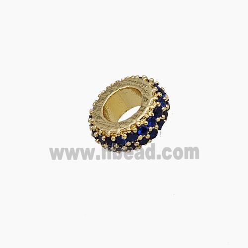 Copper Rondelle Beads Pave Zirconia Gold Plated
