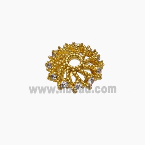 Copper Beadcaps Pave Zirconia Gold Plated