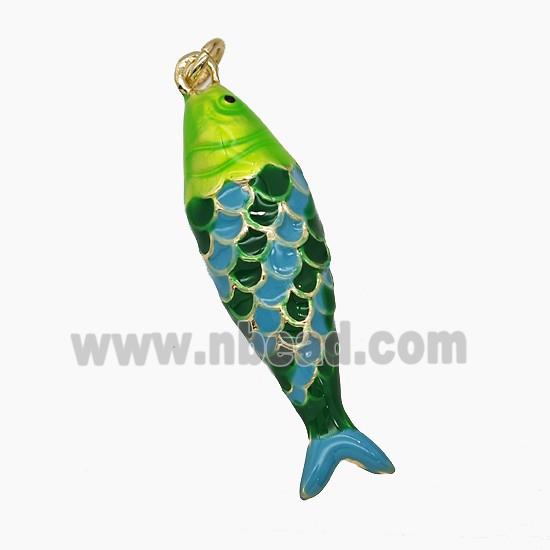 Copper Fish Pendant Green Enamel Gold Plated