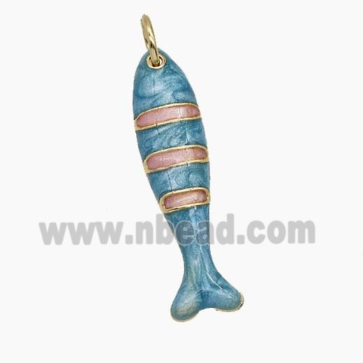 Copper Fish Pendant Blue Enamel Gold Plated