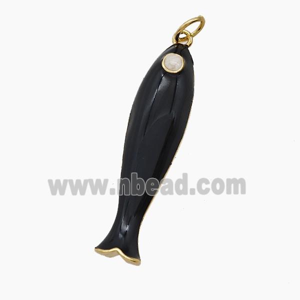 Copper Fish Pendant Black Enamel Gold Plated
