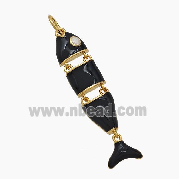 Copper Fish Pendant Black Enamel Gold Plated