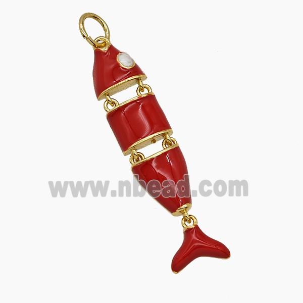 Copper Fish Pendant Red Enamel Gold Plated