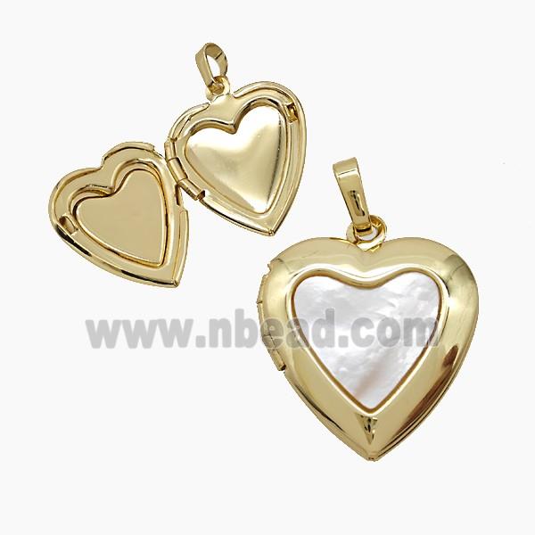 Copper Heart Locket Pendant Pave Shell 18K Gold Plated