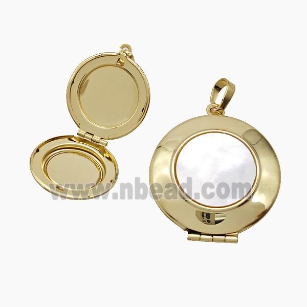 Copper Circle Locket Pendant Pave Shell 18K Gold Plated