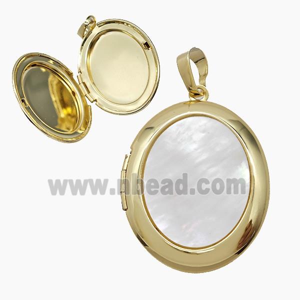 Copper Oval Locket Pendant Pave Shell 18K Gold Plated