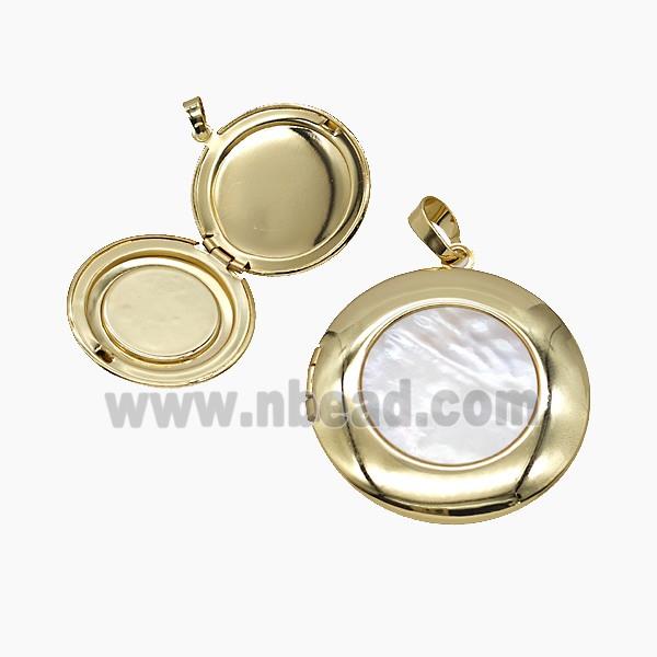 Copper Circle Locket Pendant Pave Shell 18K Gold Plated