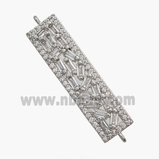 Copper Rectangle Connector Pave Zirconia Platinum Plated