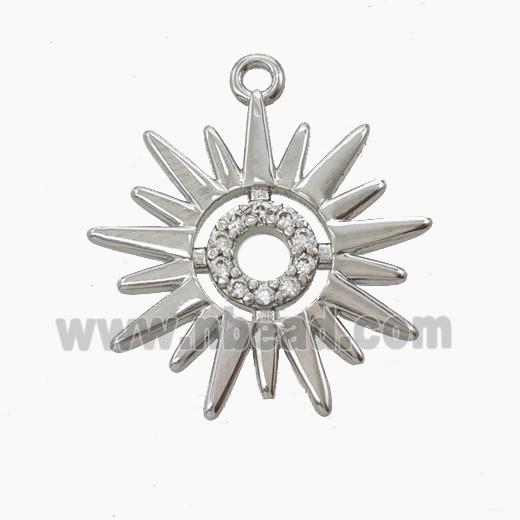 Copper Sun Pendant Pave Zirconia Platinum Plated