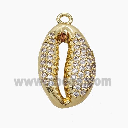 Copper Cowrie Shell Pendant Micropave Zirconia Gold Plated