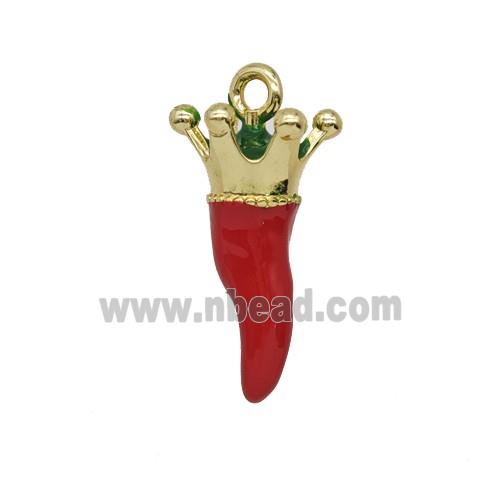 Copper Chili Pendant Red Enamel Crown Gold Plated