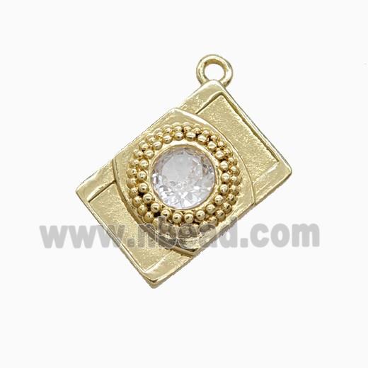 Copper Camera Pendant Pave Zirconia Gold Plated