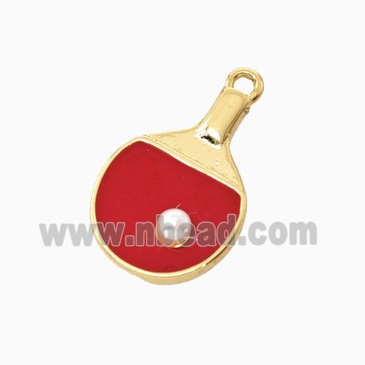 Copper Table Tennis Racket Pendant Pave Resin Red Enamel Gold Plated