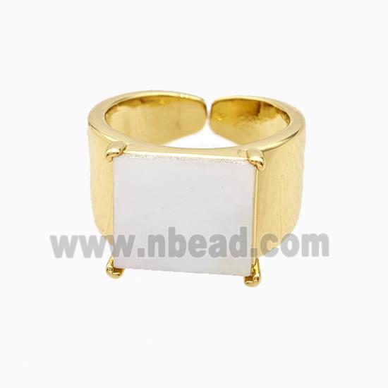 Copper Square Rings Pave Shell 18K Gold Plated