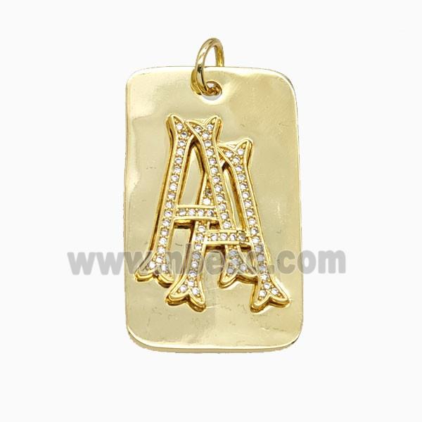 Copper Letter A Pendant Pave Zirconia Rectangle 18K Gold Plated