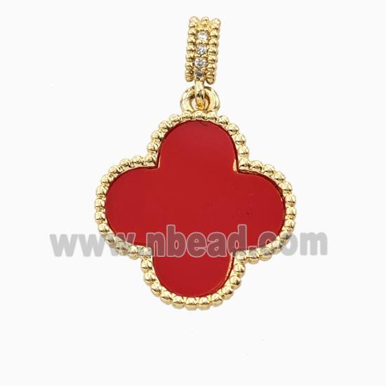 Copper Clover Pendant Pave Shell 18K Gold Plated