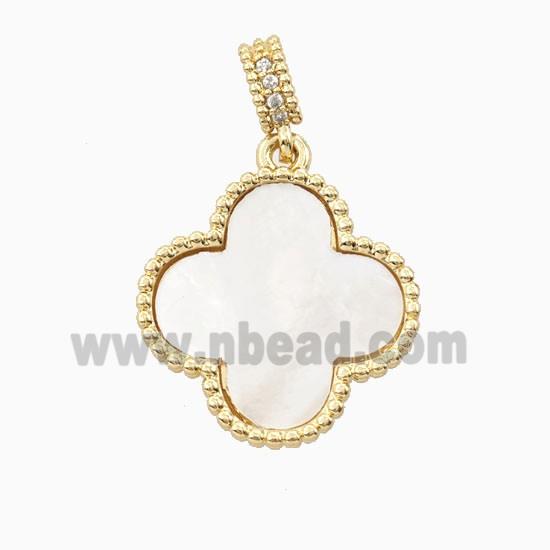 Copper Clover Pendant Pave Shell 18K Gold Plated